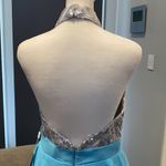 Women’s Halter Neck Silver Sequined Short Prom Party Dress NWT 6 Blue Photo 5