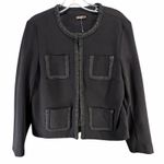 J. McLaughlin  Fanning Jacket Womens L Black Braided Trim Pockets Preppy Classic Photo 0