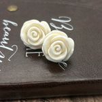 Handmade White Rose Stud Earrings Stainless Steel Floral Vintage Style Photo 4
