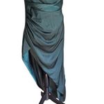 Lulus  Emerald Satin One-Shoulder Asymmetrical Maxi Dress Size L Draped Slit Photo 2