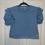 ZARA NWOT  Light Blue Puff Sleeve Tee Photo 0