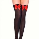 Gothic Black and red bow thigh punk high emo stockings Goddess Witch Grunge Photo 5