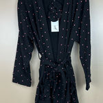 Plush Women’s Black Pink Hearts Tie Front Short Robe Hair Scrunchie Set Small Photo 0