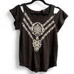 Lucky Brand Small Black Embroidered Cold Shoulder T-Shirt Top Photo 0