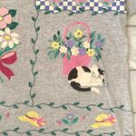 Women’s L/G Gray Short Sleeve Gardening Flower Cat Shirt 100% Cotton Size Large Photo 2