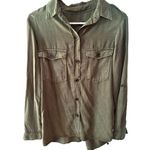 ZARA Woman Premium Denim Green Button Down Military Utility Shirt Medium Photo 2