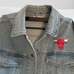 Red and Blue Cropped Jean Jacket with Distressed Finish Size XXL Photo 2