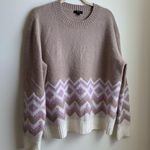 J.Crew Geometric Fair Isle Crewneck Sweater (Sz XL) Tan & Purple Oversized Photo 0
