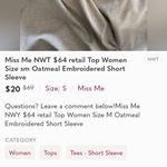 Miss Me Women's Embroidered Eyelet S/S Top in Oatmeal Combo sz small Photo 5