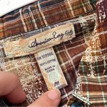 Plaid Peasant Top pintuck fit flare button up womens Brown (medium) boho folk Photo 1