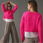 Maeve by Anthropologie Cable-Knit Layered Pullover Sweater Hot Pink White Small Photo 1