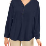 Lands' End Lands’ End Henley Shirt Navy Blue 1X Photo 0