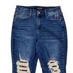 Judy Blue  Boyfriend Jeans Distressed Plaid Patch Dark Wash Stretch Denim 7 28‎ Photo 1