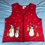 Coldwater Creek Womens Red Snowman Ugly Christmas Sweater Vest 1X XL Embroidered Photo 0