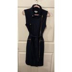 Calvin Klein NWT  Women's Moto Scuba Crepe Belted Navy Sheath Dress, 12 Photo 3