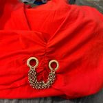 Jones New York Orange V-Neck Blouse with Gold Chain Detail. SIZE 1X Photo 3