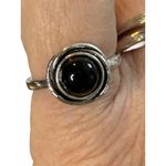 Silver Tone Black Onyx Stone Ring Round Orbit Circle Boho Statement Size 8 New Photo 3