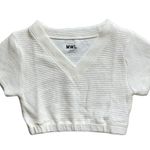 Madewell White Waffle Textured V-Neck Cropped Short Sleeve Top Small NWT Photo 0