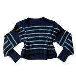 Free People  Easy Street Crop Navy Stripped Sweater XS Coastal Mock Neck Pullover Photo 2
