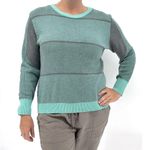 Kris Fashion Womens Medium Long Sleeve Crew Neck Teal Mint Green Stripes Sweater Photo 0