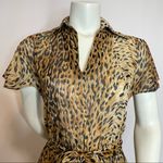 Vintage Sheer Leopard Print Dress Flutter Sleeves Animal Jungle 80s Collar Midi Size XS Photo 2