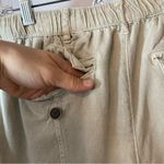Nicole Miller Linen Lyocell Cuffed Khaki Tan Tapered Straight Leg Cargo Pants Photo 10