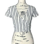 PacSun PS Basics Black & White Striped Wrap Crop Top Size S V-Neck Short Sleeve Photo 0