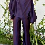 NEW Satin Loose 2 Off Shoulder Printed Long Sleeve Tunic M Purple Size M Photo 1