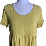 Susina Linen Blend Tiered Mini Dress M Yellow Short Sleeves Ruffle High Low Size M Photo 1