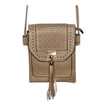 Crossbody Cell Phone Purse Small Shoulder Bag with Tassel Neutral Brown Tan Photo 4