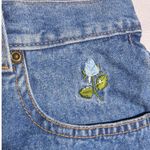 Vtg 1990s Liz Claiborne Blue Denim Floral Embroidered Lace Trim Mom Shorts Sz 10 Photo 3