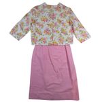 Homemade Floral Jacket Skirt Set – Women's S Pink Yellow Cotton Rayon White Photo 0
