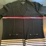 Ming Wang  Black Knit Jacket Medium 3/4 Sleeve Striped‎ Hem Metal Buttons Classic Photo 6