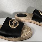 Coach Shoes Camille Espadrille Jute Footbead Black Leather Gold Size 7.5 Photo 5