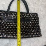 Snakeskin print black woven tote bag purse EUC Photo 4