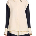 Sandro Two-Tone Long-Sleeve Linen-Blend Shirt Sz: S Photo 0