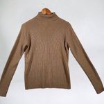 Sag Harbor  Petite Medium Womens Turtleneck Sweater Top Tan Ribbed Long Sleeve Photo 0