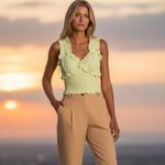 Topshop  Lime Green Cropped Ruffle Shirred Smock Cinched Sleeveless
Tank Top. Photo 1