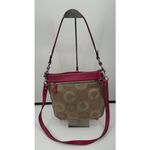 Coach Medium Signature Shoulder Handbag Beige With Hot Pink Leather Trim Photo 10
