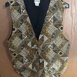 Theo Womens Gold Bead Back Tie VEST Multicolor Geometric Pattern Waistcoat Large Black Photo 0