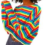 Urban Outfitters Carpenter Rainbow Striped Tee Long Sleeve Cropped Womens Small Photo 0