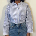 Everlane NEW  Woven PJ Top Blue Stripe Button Down Shirt Cotton Sz XXS Photo 6