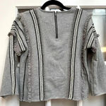 Moon River Anthropologie |  | Bohemian Gray Fringe Cropped Sweatshirt Zip Back XS Photo 2
