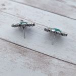 Vintage Earrings for Pierced Ears Statement Clear Gem & Green 7/8" Photo 2