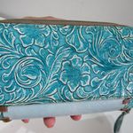 Teal Double Zip Studded Spiritual Tooled Cross Clutch Wallet Cowgirl Y2K Blue Photo 3