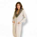 White House | Black Market White House Black Market Womens Gray Long Cardigan Duster Faux Fur Collar Small Photo 0
