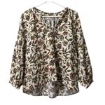 Faherty Portia Linen Blend Top Floral Peasant V Neck Size Small Cottagecore Photo 0