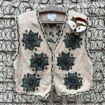 90s Christmas Americana poinsettia fair isle quilt square snowflake sweater vest Size L Photo 0