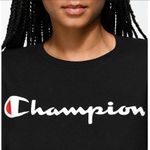 Champion Powerblend Fleece Pullover Sweatshirt Black Boyfriend Crew Logo Script Photo 1