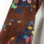 ZARA  Brown 70s Vintage Floral Satin Tie Neck Aline Long Sleeve Midi Dress Small Photo 9